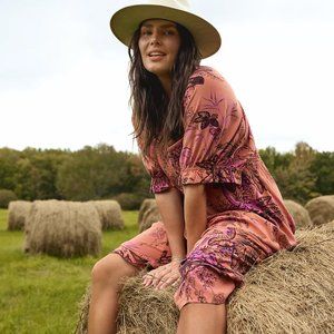 NWT Anthropologie Puff Sleeve Smocked Tropical Bird Print Dress 3X